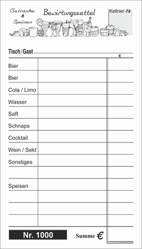 1000 nummerierte kellnerzettel - nummerierte,